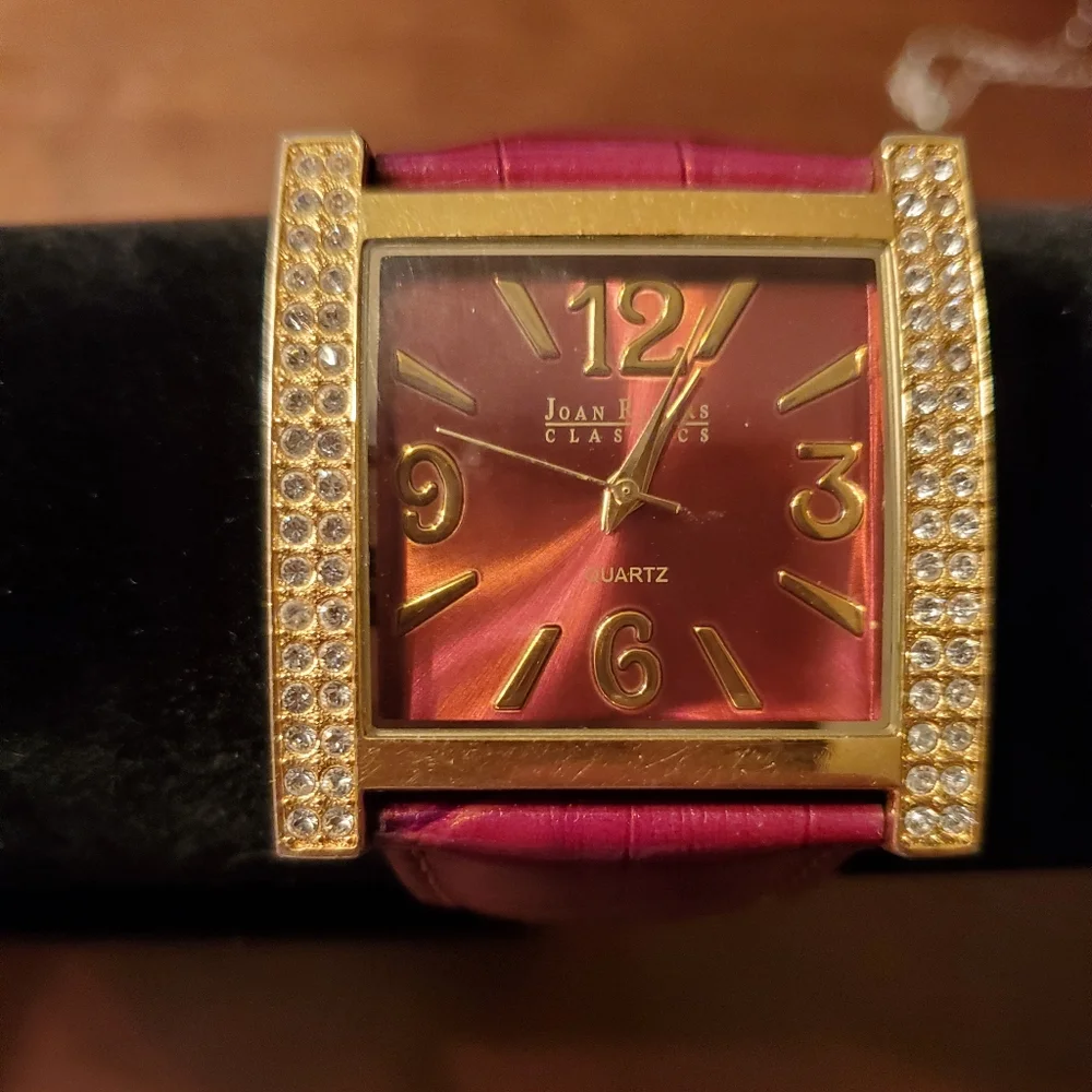 Joan Rivers Vintage Red/Berry Square Crystal Accent Watch